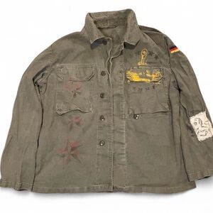 Vintage Reworked German Military Flecktarn Olive Drab Field Shirt Jacket with Cu